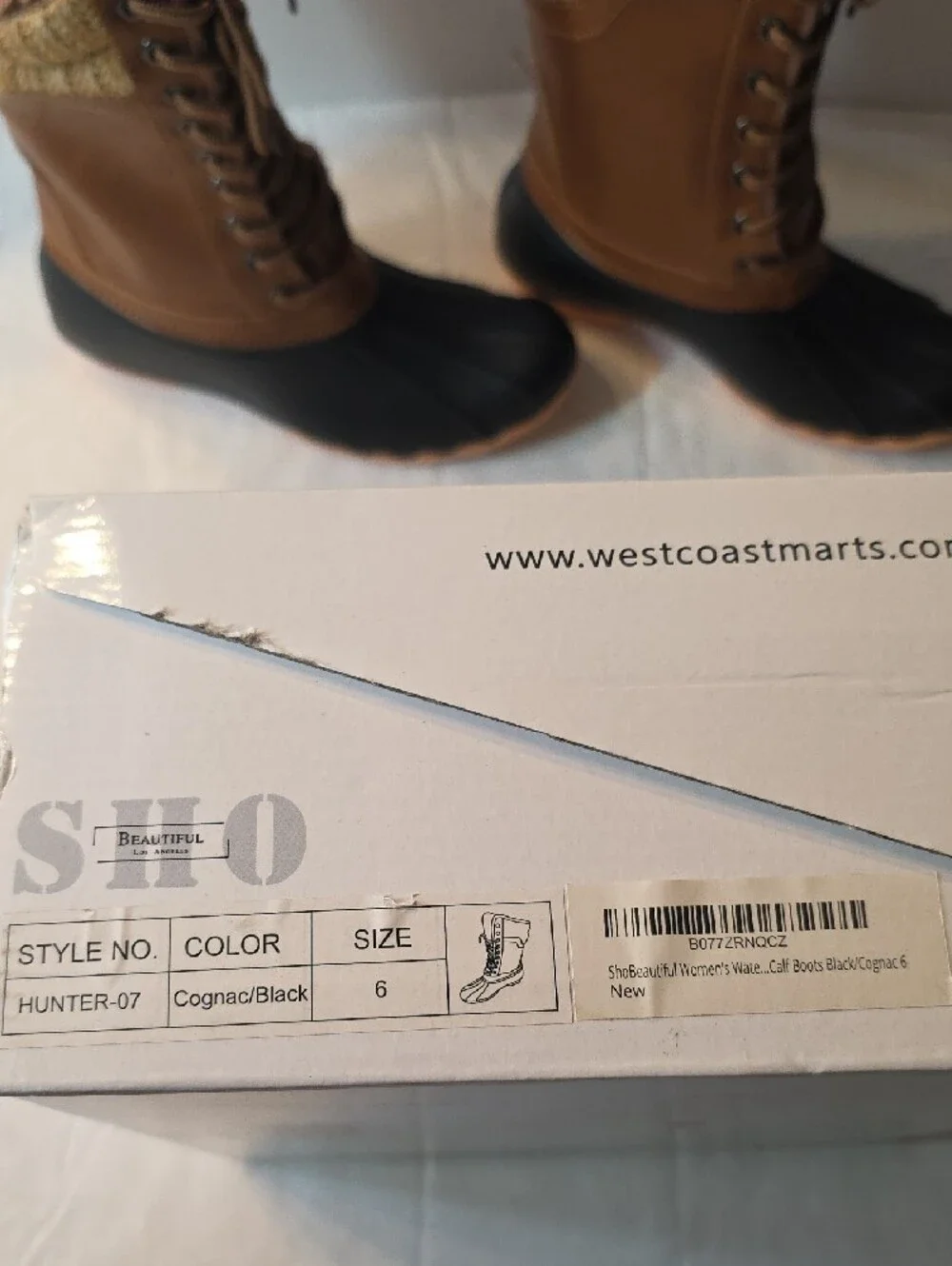 Women's Cognac and Black Insulated Lace-Up Winter/Rain Duck Boots